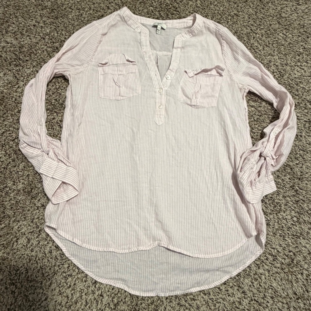 Joie Pink White Striped Cotton Gauze Tunic Top Womens Small 3466-T2678 High Low